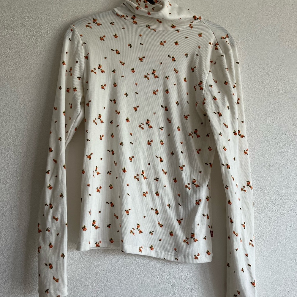 Levi's White Floral Fitted Long Sleeve Blouse